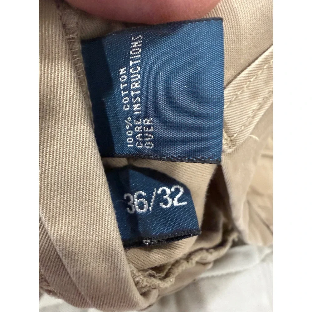 Polo Ralph Lauren Hammond Pant Mens 36x32 Tan Khaki Pleated Cuffed Cotton Chinos
